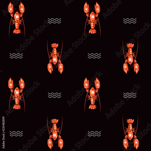 RED Lobster seamless pattern. Drawing  illustration of lobster vector pattern for fashion and all prints