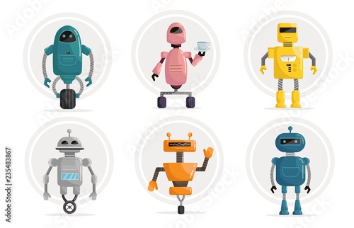 Big set robots cartoon vector illustration
