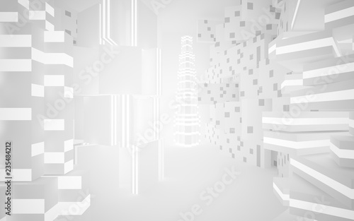 White Abstract architectural background whith gray lines . 3D illustration and rendering