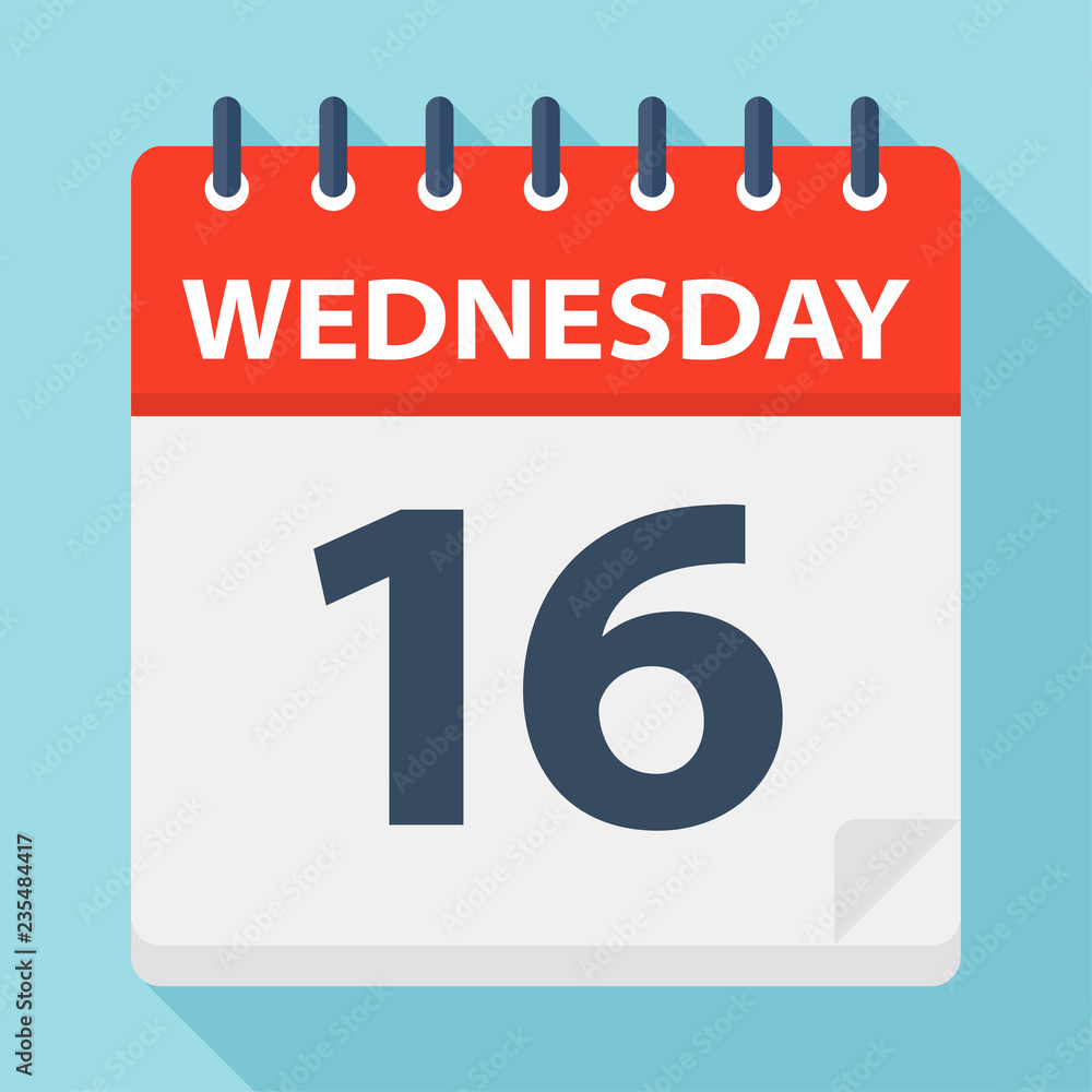 Wednesday 16 - Calendar Icon. Vector illustration of week day paper leaf. Wednesday 16 - Calendar Icon. Vector illustration of week day paper leaf.