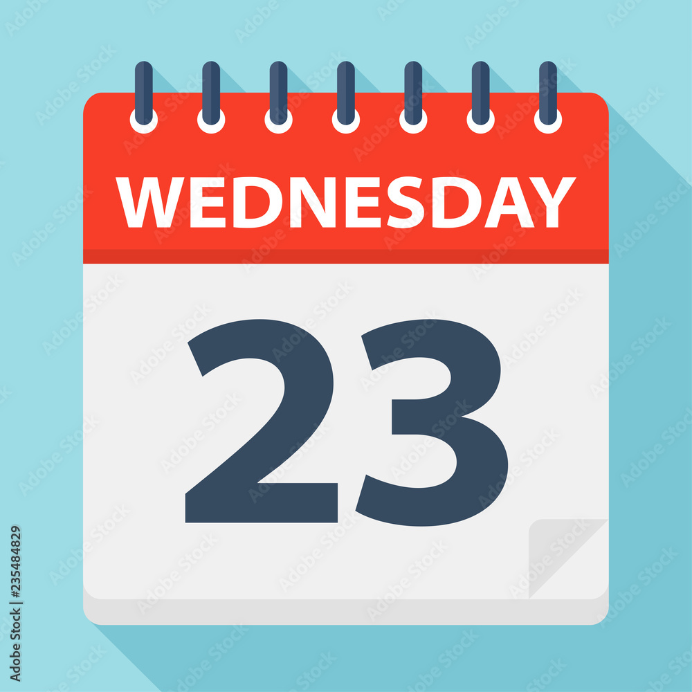 Wednesday 23 - Calendar Icon. Vector illustration of week day paper leaf. Wednesday 23 - Calendar Icon. Vector illustration of week day paper leaf.