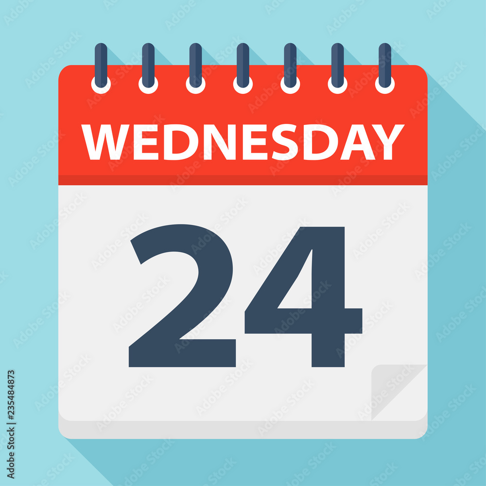 Wednesday 24 - Calendar Icon. Vector illustration of week day paper leaf. Wednesday 24 - Calendar Icon. Vector illustration of week day paper leaf.
