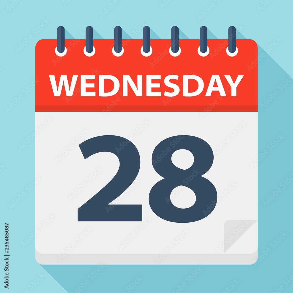 Wednesday 28 - Calendar Icon. Vector illustration of week day paper leaf. Wednesday 28 - Calendar Icon. Vector illustration of week day paper leaf.