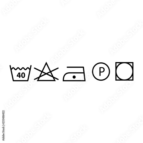 Set of washing symbols (laundry icons - bleaching, ironing and dry cleaning)