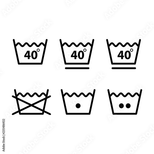 Set of washing symbols (laundry icons - bleaching, ironing and dry cleaning)