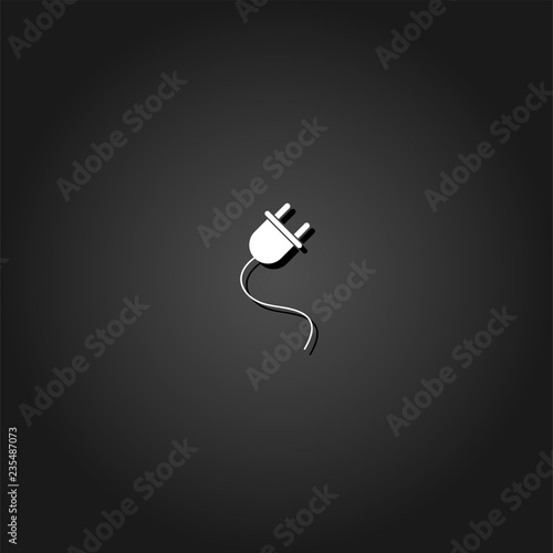 Fototapeta Naklejka Na Ścianę i Meble -  Power cord icon flat. Simple White pictogram on black background with shadow. Vector illustration symbol