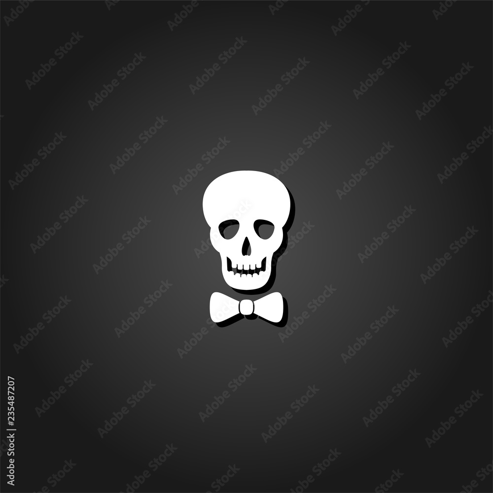 Skull icon flat. Simple White pictogram on black background with shadow. Vector illustration symbol