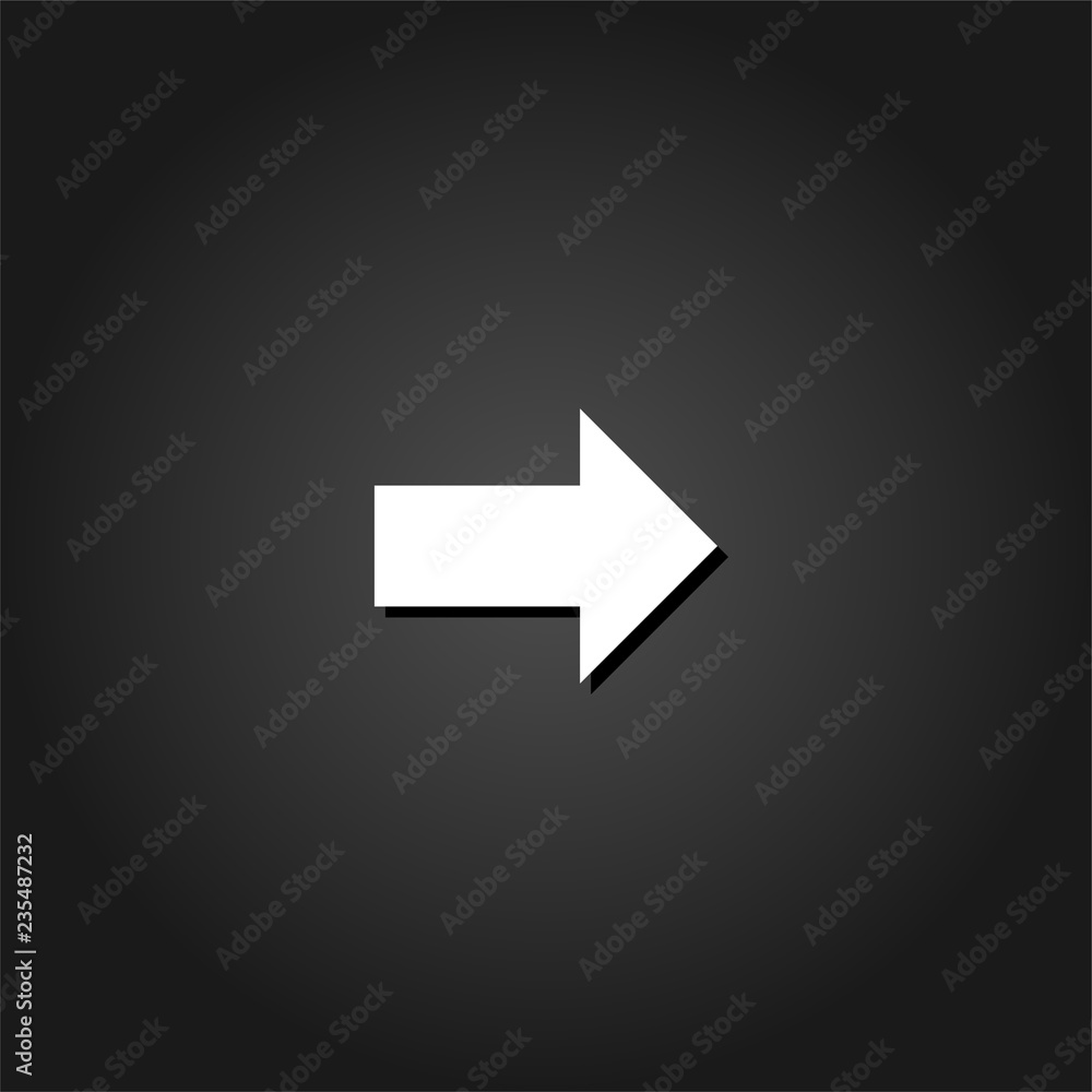 Arrow icon flat. Simple White pictogram on black background with shadow. Vector illustration symbol Arrow icon flat. Simple White pictogram on black background with shadow. Vector illustration symbol