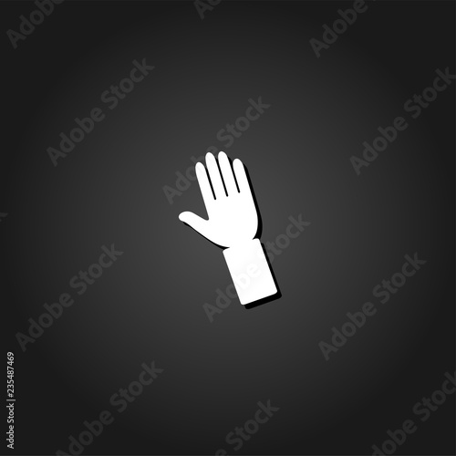 Hand icon flat. Simple White pictogram on black background with shadow. Vector illustration symbol