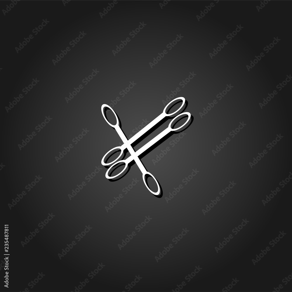 Cotton swabs icon flat. Simple White pictogram on black background with shadow. Vector illustration symbol Cotton swabs icon flat. Simple White pictogram on black background with shadow. Vector illustration symbol