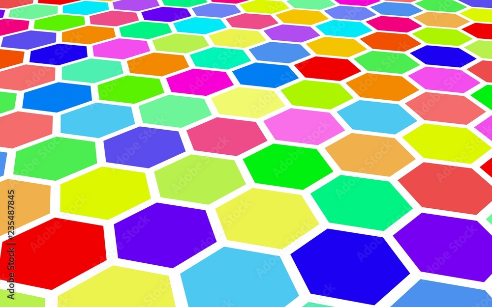 Honeycomb multi-colored. Perspective view on polygon look like honeycomb. Wavy surface. Isometric geometry. 3D illustration Honeycomb multi-colored. Perspective view on polygon look like honeycomb. Wavy surface. Isometric geometry. 3D illustration