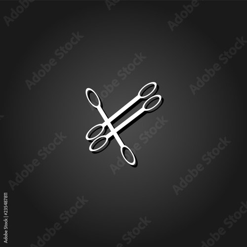 Cotton swabs icon flat. Simple White pictogram on black background with shadow. Vector illustration symbol