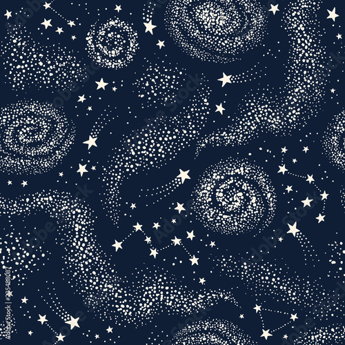 Galaxy seamless pattern with nebula, constellations and stars photo