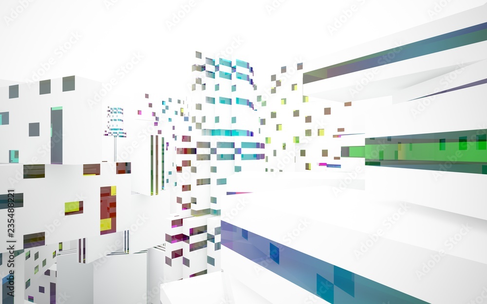White Abstract architectural background whith colored gradient lines . 3D illustration and rendering White Abstract architectural background whith colored gradient lines . 3D illustration and rendering