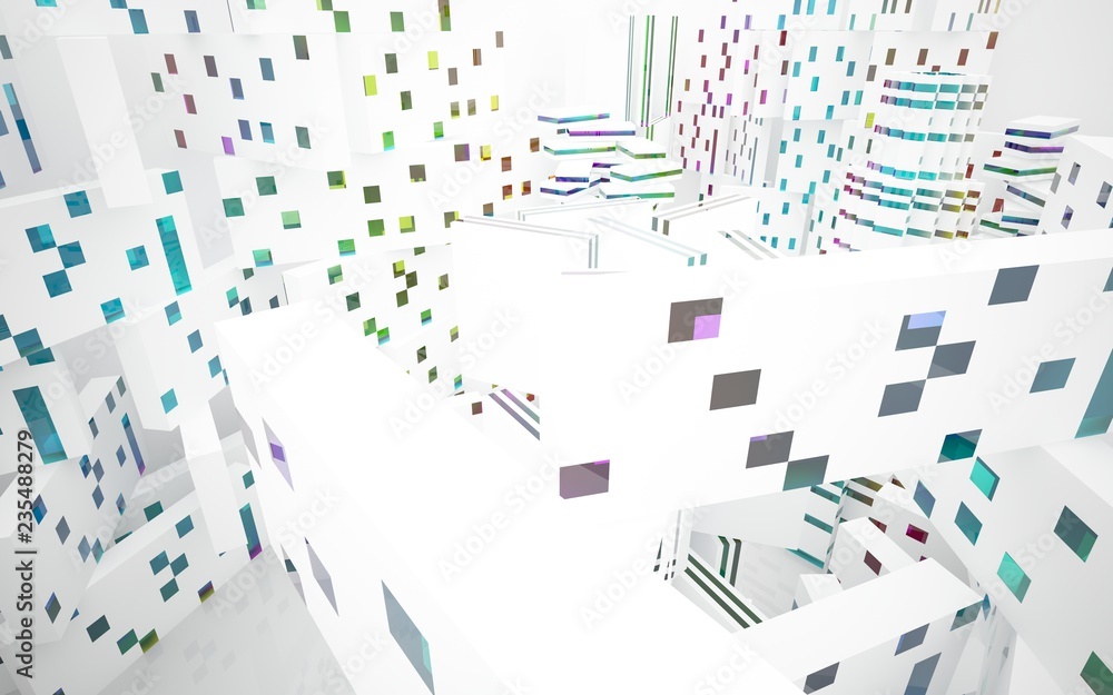 White Abstract architectural background whith colored gradient lines . 3D illustration and rendering White Abstract architectural background whith colored gradient lines . 3D illustration and rendering