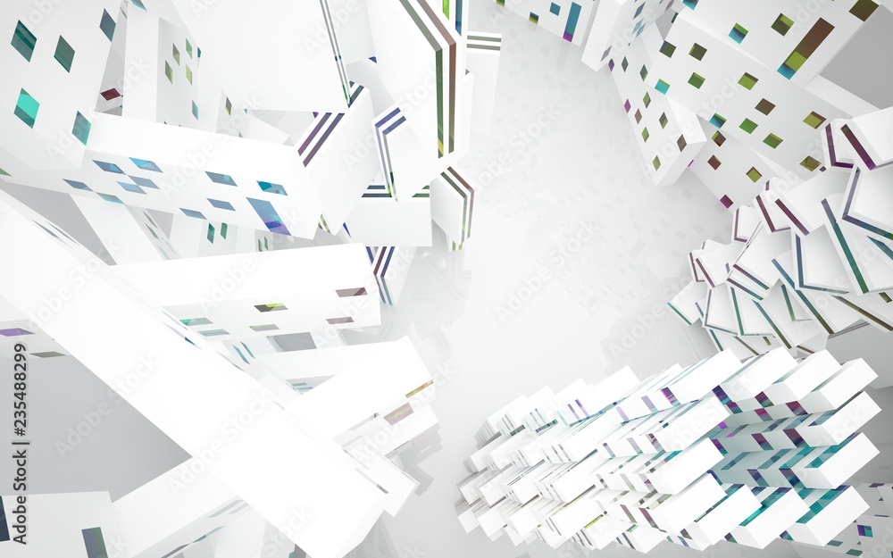 White Abstract architectural background whith colored gradient lines . 3D illustration and rendering White Abstract architectural background whith colored gradient lines . 3D illustration and rendering
