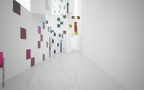 White Abstract architectural background whith colored gradient lines . 3D illustration and rendering