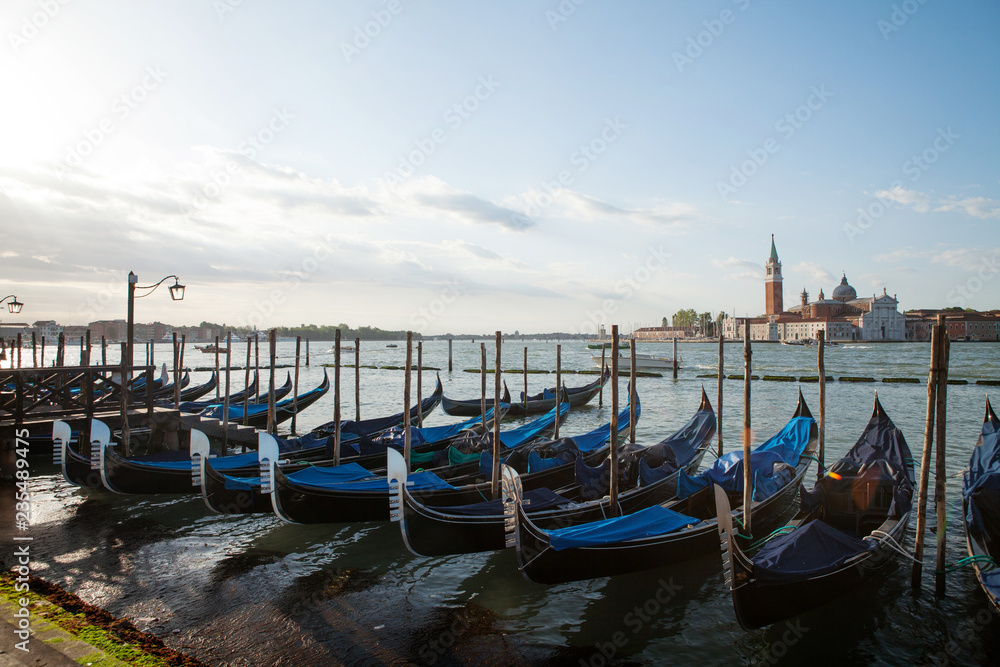 Gondolas in Grand Canal in Venice, Italy