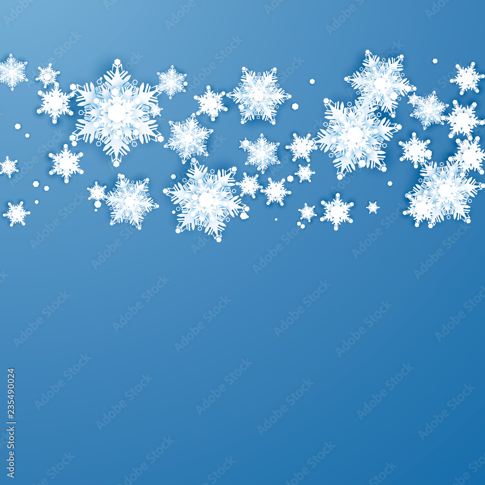Abstract Christmas Background with origami snowflakes. Winter paper art design. White paper snowflakes with shadow. Christmas and New Year card template. Vector illustration Abstract Christmas Background with origami snowflakes. Winter paper art design. White paper snowflakes with shadow. Christmas and New Year card template. Vector illustration