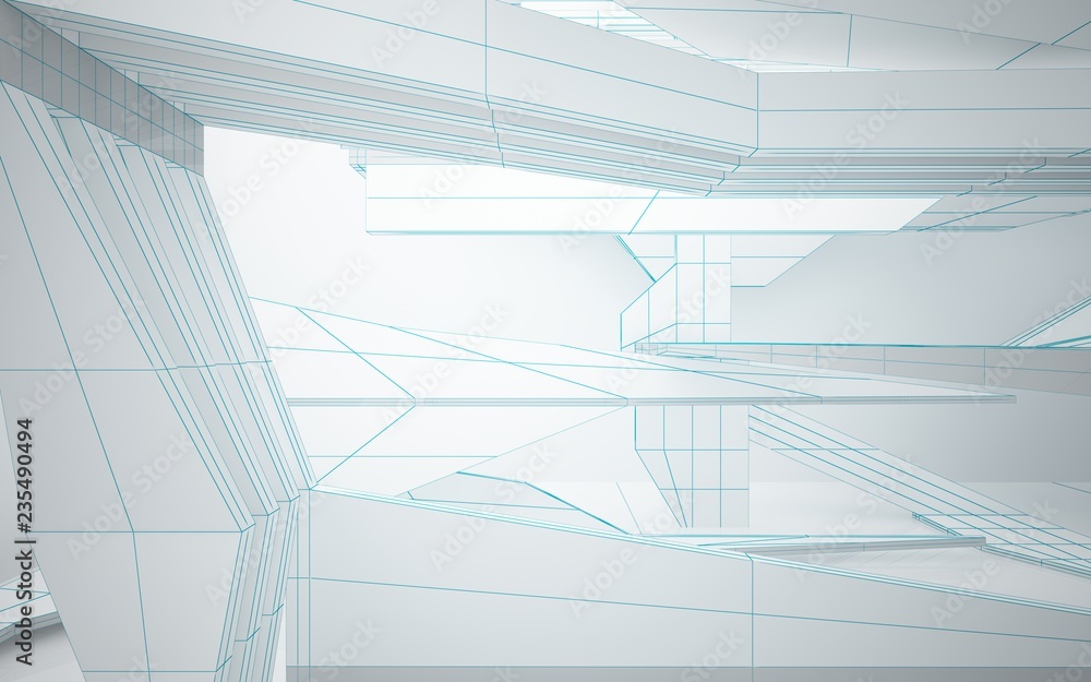 Obraz premium Abstract white interior highlights future. Polygon colored drawing. Architectural background. 3D illustration and rendering