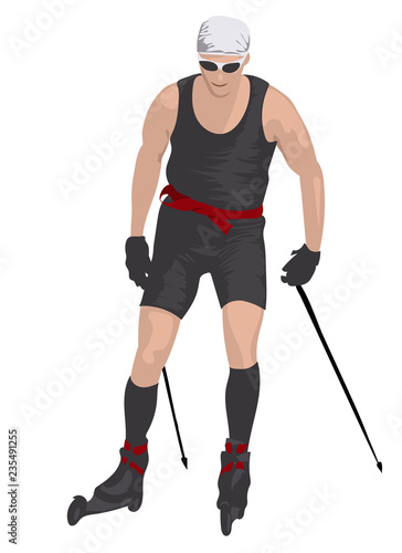 training of the skier - sportsman in summer time. Vector illustration isolated on white background