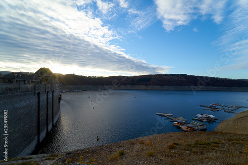 Edertal dam 2018, reservoir and dam, lower water level photo