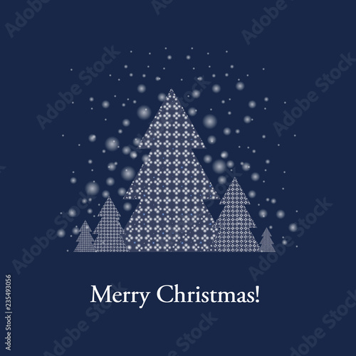Blue Xmas Postcard With Firtree