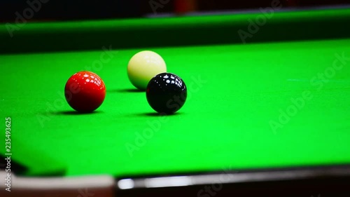 Close up of Snooker shooting on snooker table. Game of snooker. 
