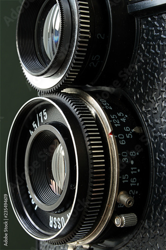 Close Up of Camera lenses, Lubitel twin lens camera photo
