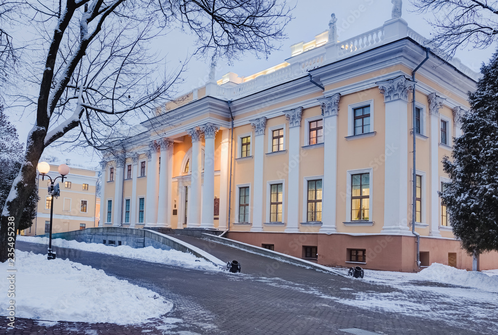 Historic architecture in the city of Gomel in winter