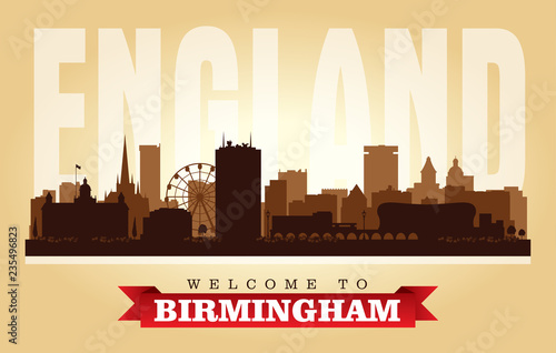 Birmingham United Kingdom city skyline vector silhouette