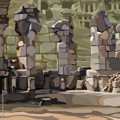painted background stone ruins of the ancient city