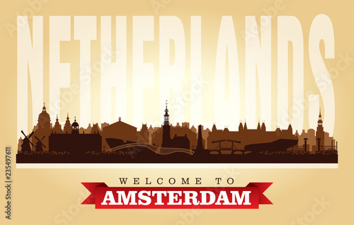 Amsterdam Netherlands city skyline vector silhouette