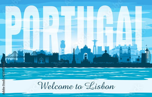 Lisbon Portugal city skyline vector silhouette