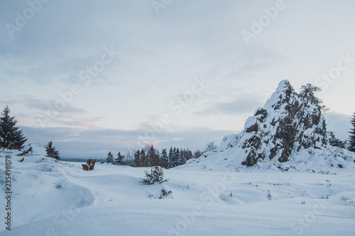 Snow rock in the mountain village of Stadlern, Bavaria, Germany