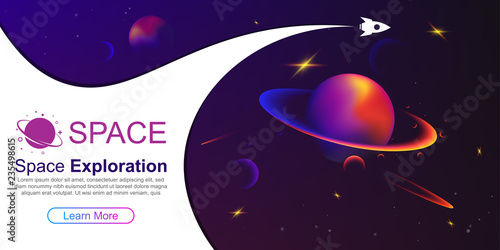 Vector space background with planets and stars. Space exploration. Gradient Fluid Design.