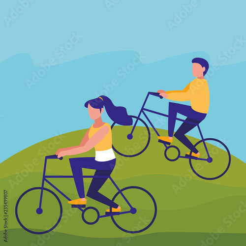 young couple in bicycle
