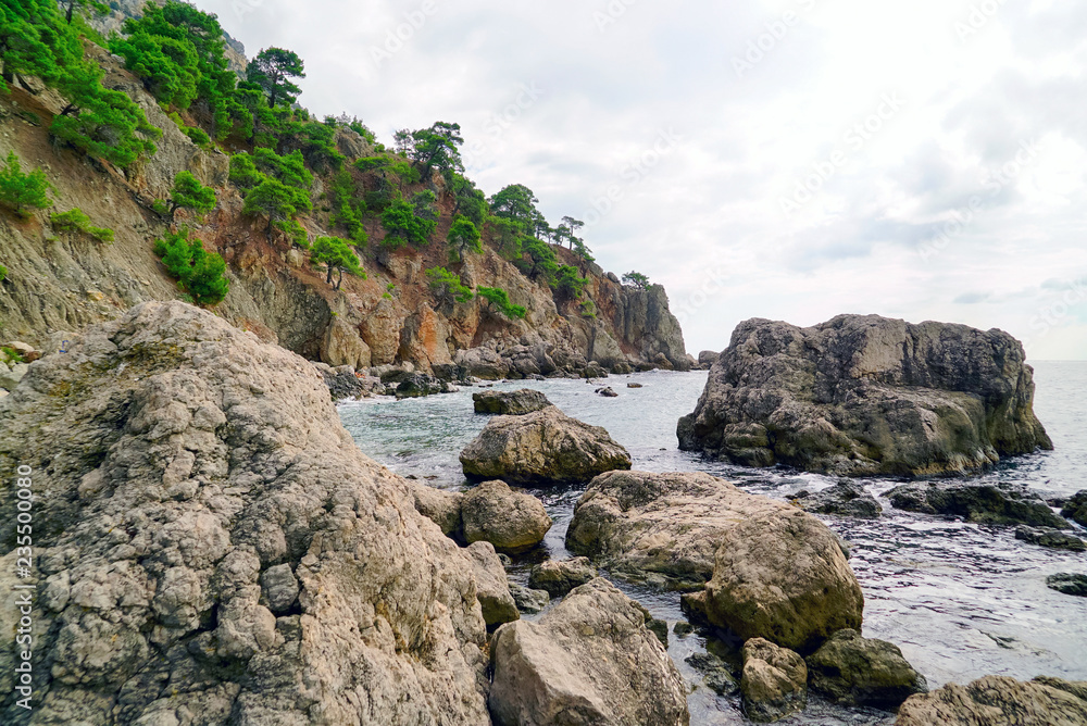 Autumn landscape of Fig beach, Cape Aya .