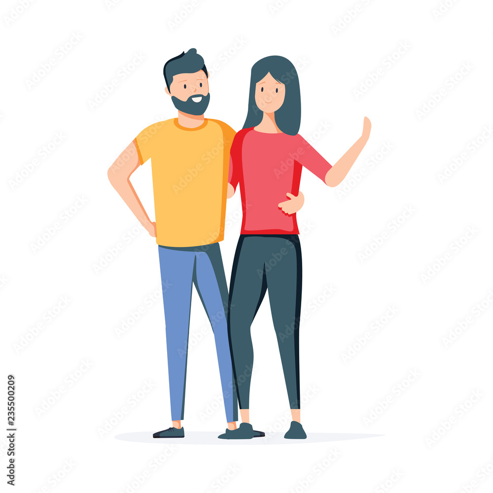 Obraz premium Couple over isolated background. Happy man and woman together. Vector illustration in cartoon style. Romantic