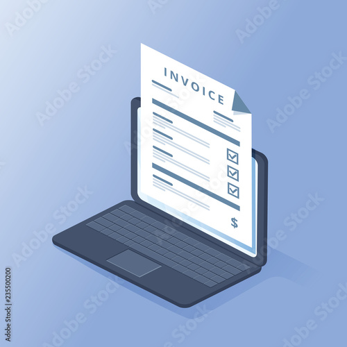 Invoice isometric concept. Payment, bills, receipts, invoices. Flat design, abstract vector illustration. Accounting.