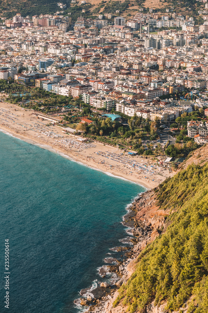 Fototapeta premium Turkey, Alanya - City view with mountains and sea