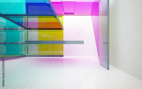 Fototapeta Naklejka Na Ścianę i Meble -  abstract architectural interior with gradient geometric glass sculpture with black lines. 3D illustration and rendering
