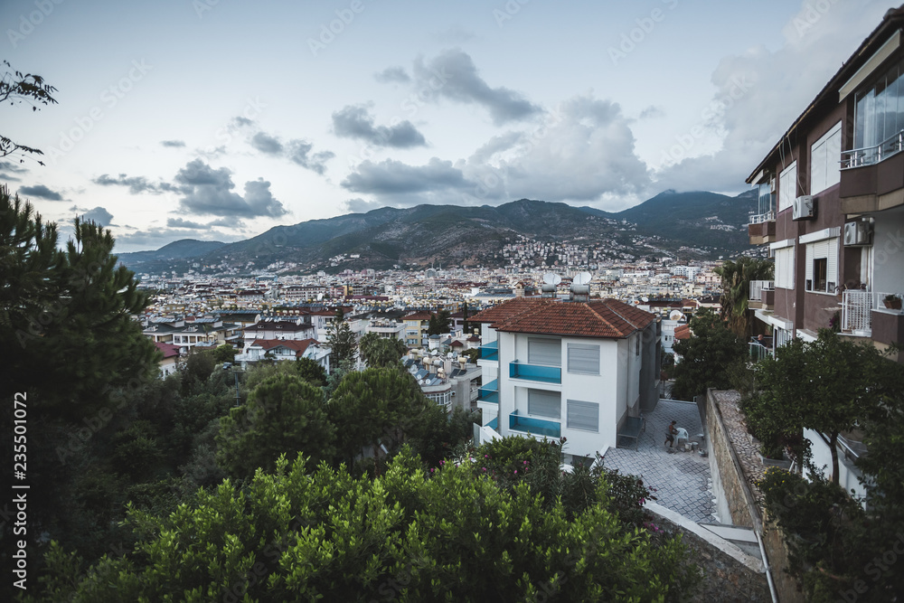Cityscape of Alanya city in Turkey under the mountains