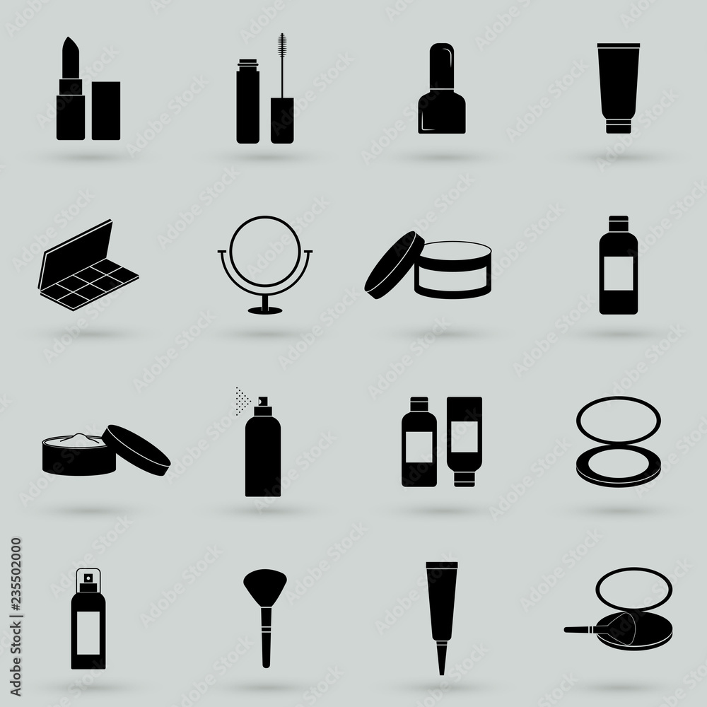 Fototapeta premium Cosmetics Solid Web Icons. Vector Set of Beauty Glyphs.