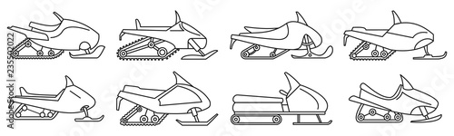 Mountain snowmobile icon set. Outline set of mountain snowmobile vector icons for web design isolated on white background