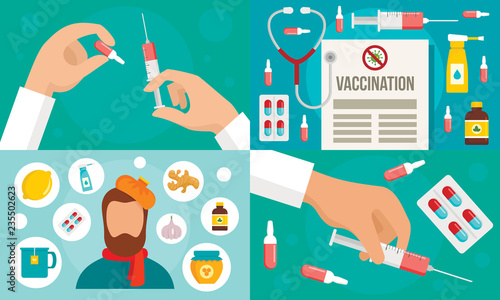 Flu disease banner set. Flat illustration of flu disease vector banner set for web design