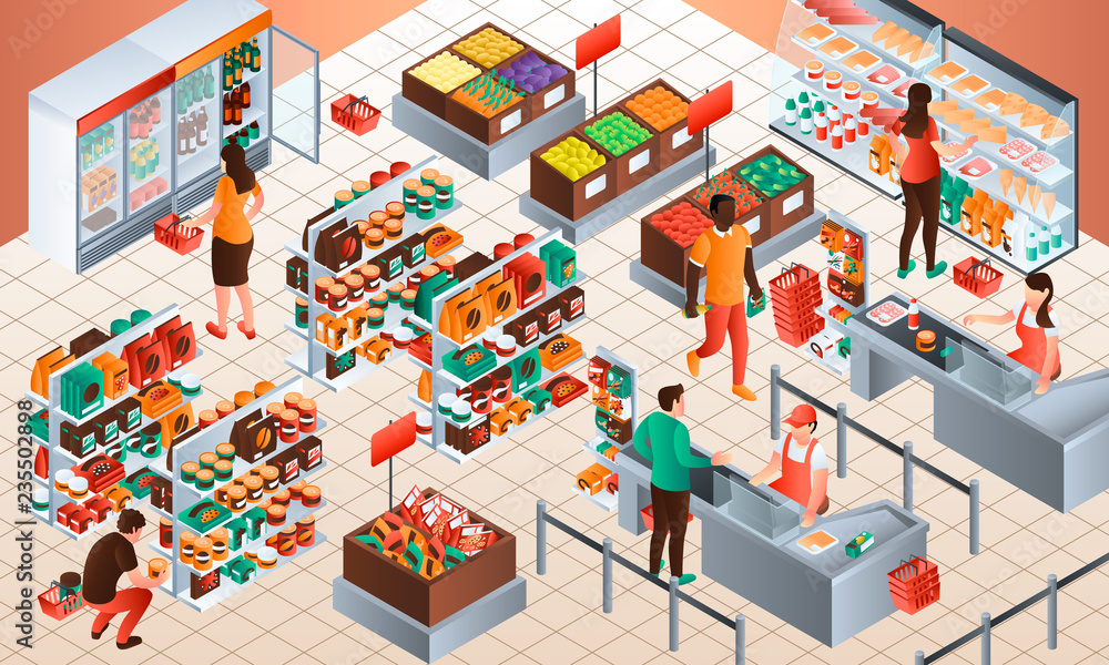 Cashier concept background. Isometric illustration of cashier vector concept background for web design