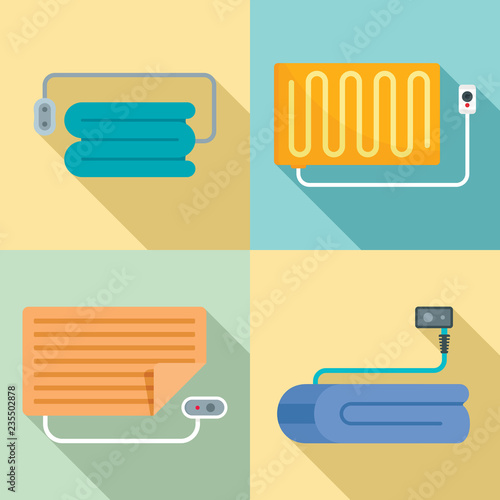 Electric blanket icon set. Flat set of electric blanket vector icons for web design