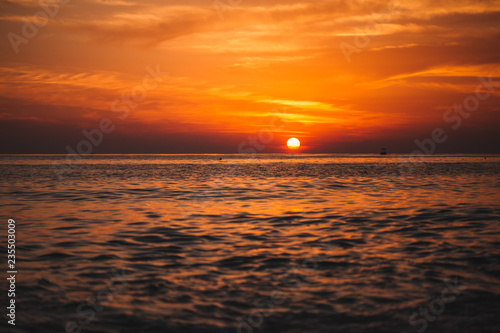 Warm beautiful evening sunset above sea  Cleopatra s beach in Alanya  Turkey