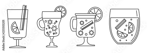Honey mulled wine icon set. Outline set of honey mulled wine vector icons for web design isolated on white background